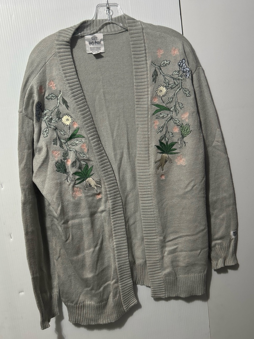 Warner Bros. Light Gray Embroidered Floral Cardigan